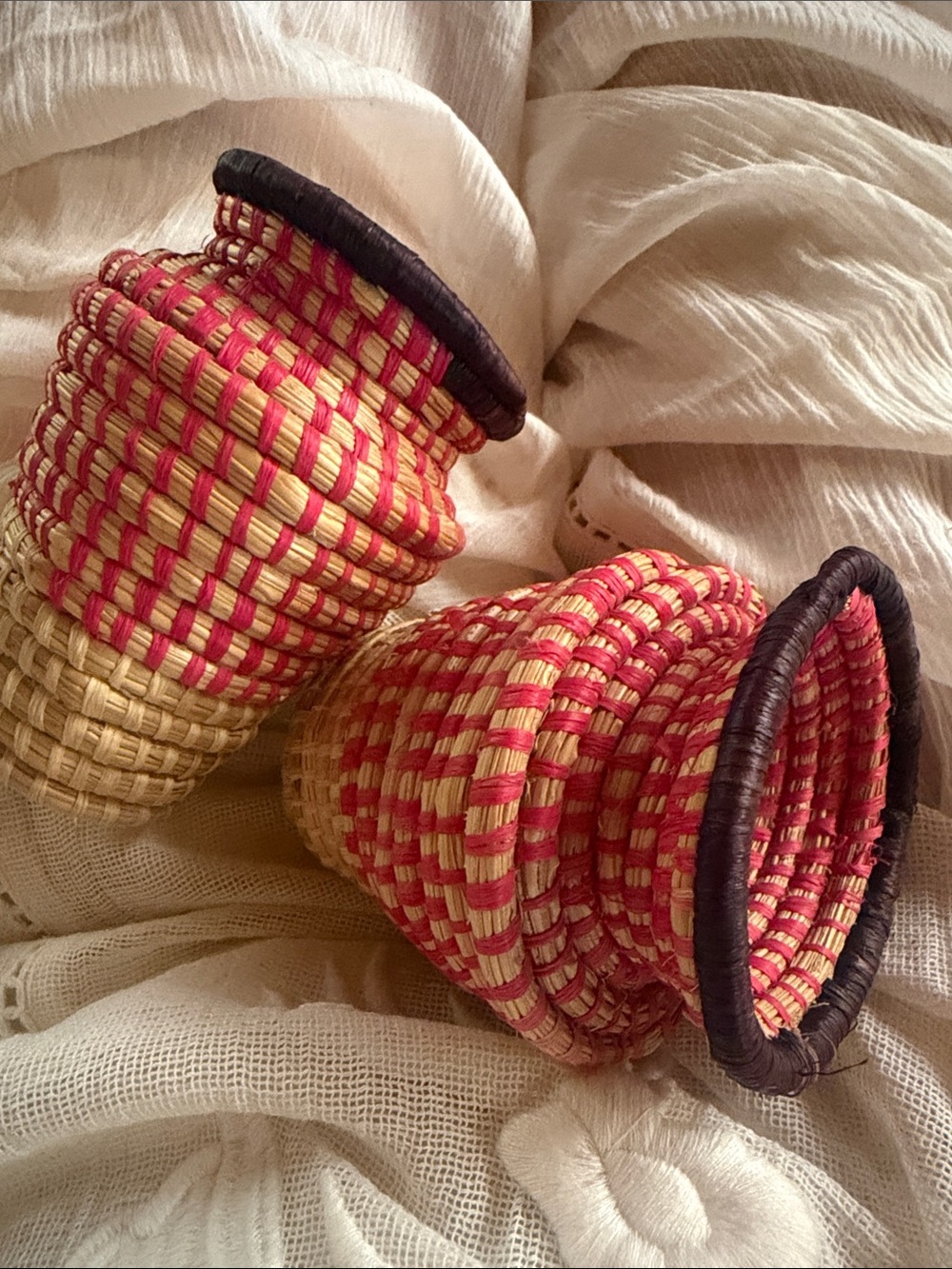 Cost Plus World Market Pink and Natural Woven Coil Baskets - Pair